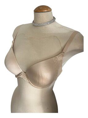 MAIDENFORM Tee Shirt Bra Size 36C Light Lace Trim Beige Padded